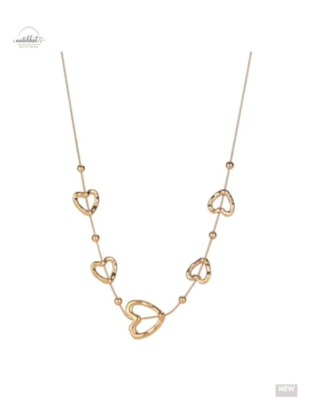18K Gold Plated Open Heart Layered Necklace Dainty Y-Necklace Minimalist